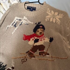 Ralph Lauren Tan Ski Bear Crewneck Sweater